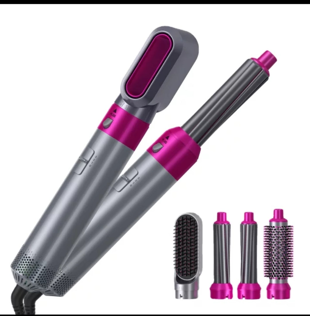 Hair Dryer Brush Volumizer Comb Curler Straightener Curling Red / Pink Tool Set