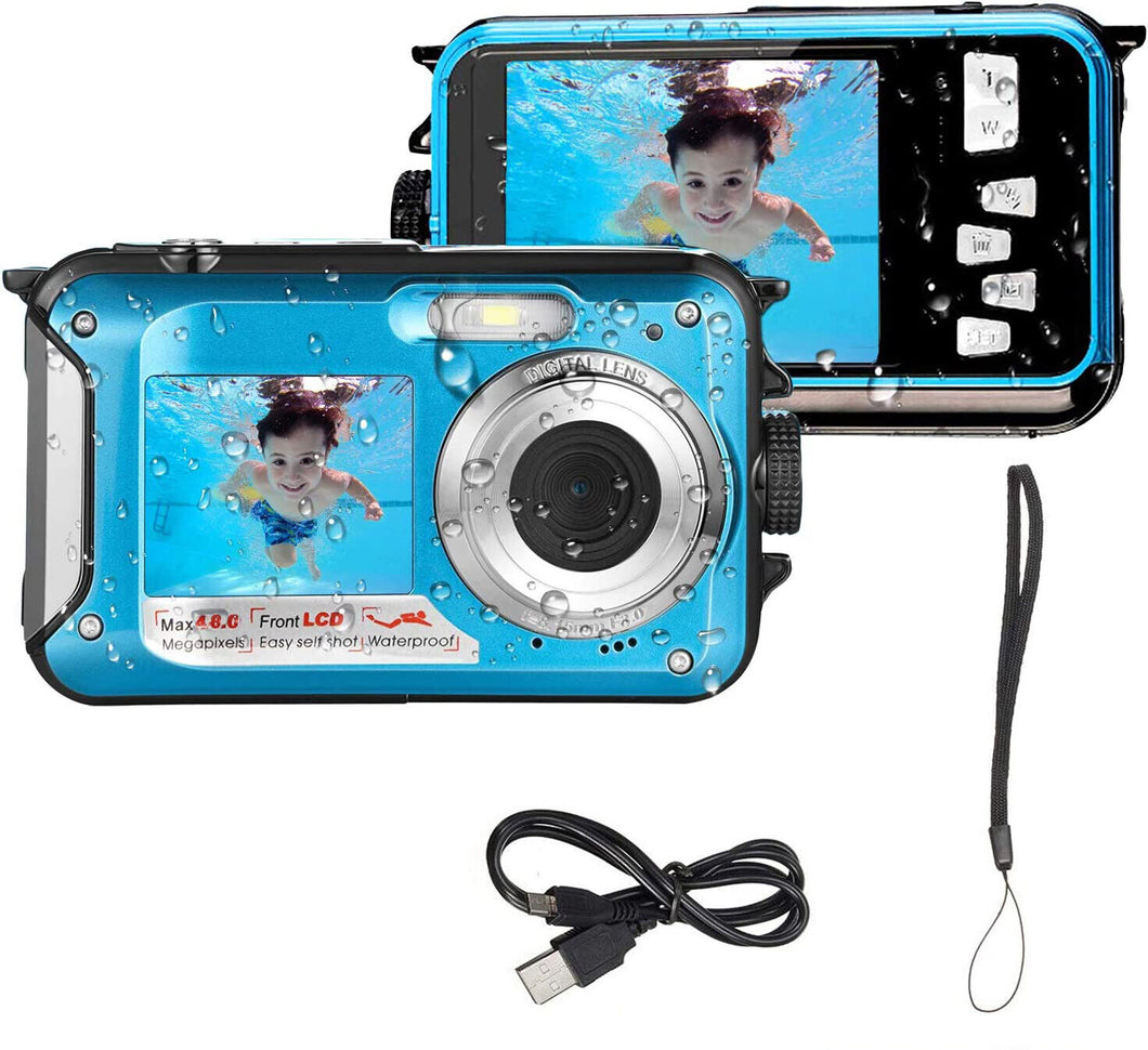 48MP Waterproof Dual Screen HD 1080 Camera for Snorkeling Kids Pool Underwater